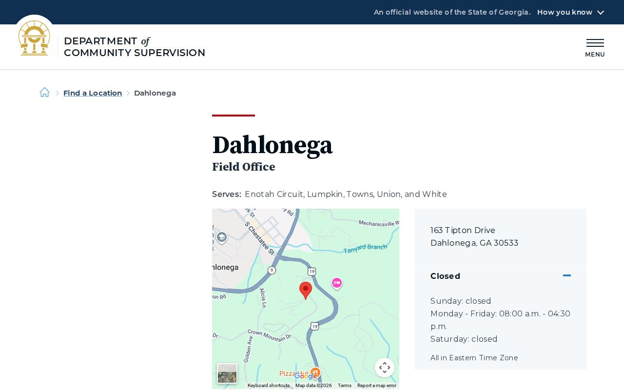 Union County parole and probation DCS Dahlonega field office