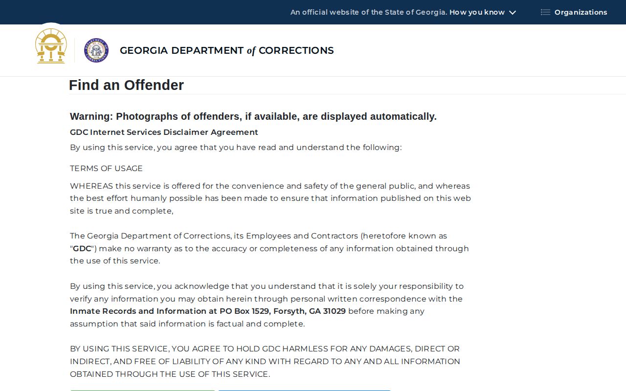 Georgia GDC search for Union County released inmate records