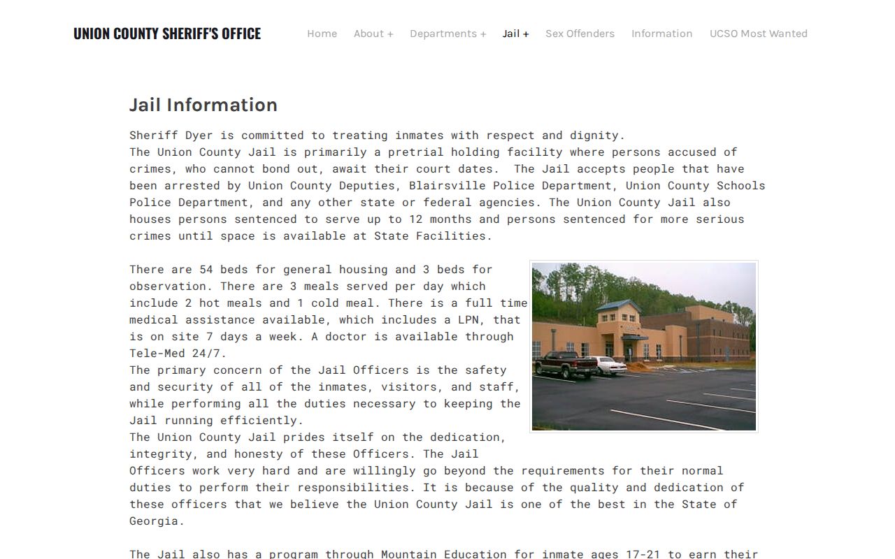 Union County Jail release records facility page