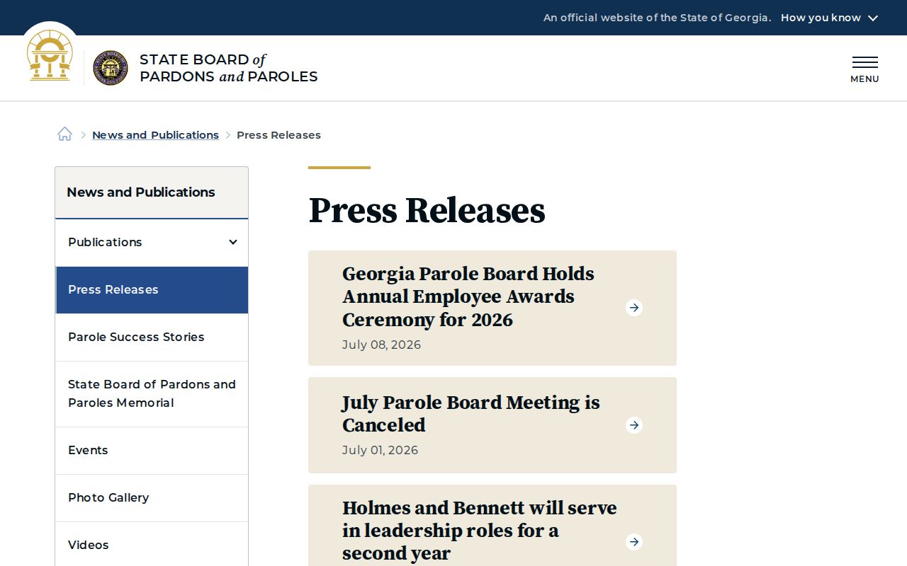 Union County parole and probation Georgia Parole Board notices